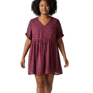 Grace Karin Plus 2XL Burgundy Chiffon Swiss Dot Sheer Lined Babydoll Dress